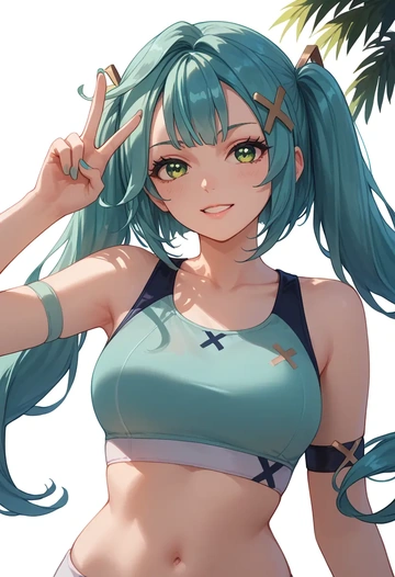 genshin impact,Faruzan,sports bra,wide-leg joggers  - AI generated anime art