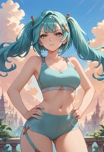 genshin impact,Faruzan,sports bra,wide-leg joggers  - AI generated anime art