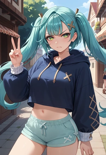 genshin impact,Faruzan,hoodie,cropped,high-waisted joggers  - AI generated anime art