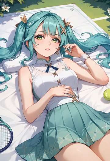 genshin impact,Faruzan,tennis dress,visor,trainers  - AI generated anime art