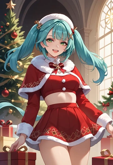 genshin impact,Faruzan,Christmas,skirt  - AI generated anime art