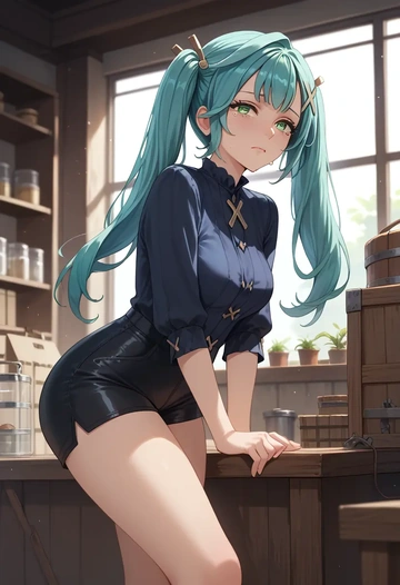 genshin impact,Faruzan,leather,shorts  - AI generated anime art