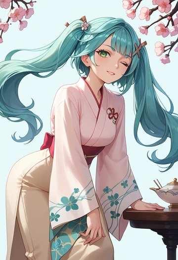 genshin impact,Faruzan,kimono,silk,wide-leg trousers  - AI generated anime art