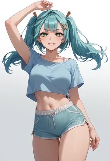 genshin impact,Faruzan,crop top, shorts  - AI generated anime art