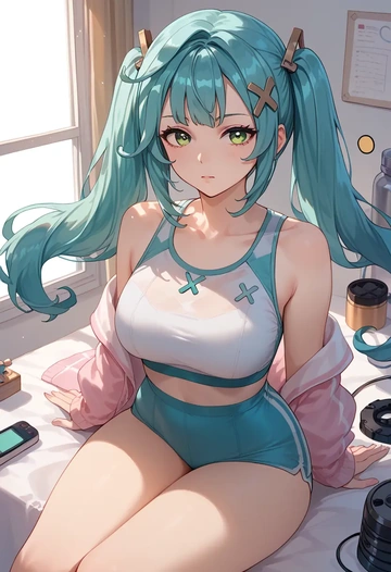 genshin impact,Faruzan,tankini top,board shorts  - AI generated anime art