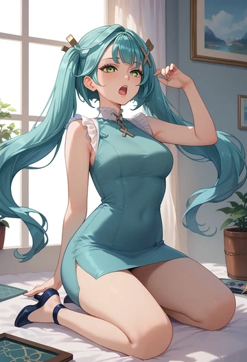 genshin impact,Faruzan,bodysuit,mesh,high-waisted skirt  - AI generated anime art