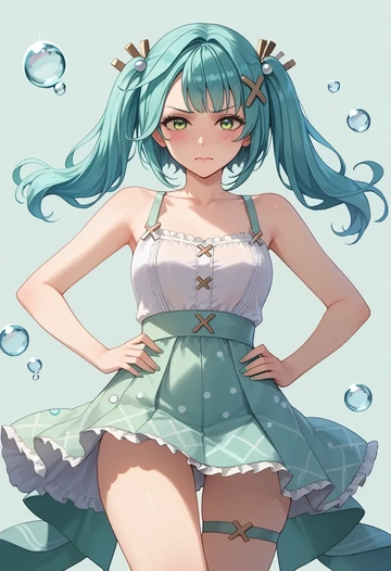 genshin impact,Faruzan,silk slip dress,polka dots  - AI generated anime art