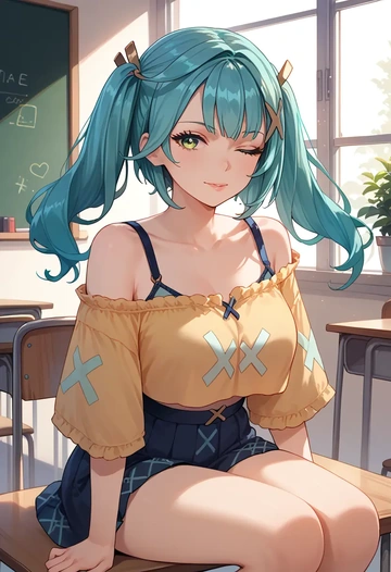 genshin impact,Faruzan,off-shoulder top,dolphin shorts  - AI generated anime art