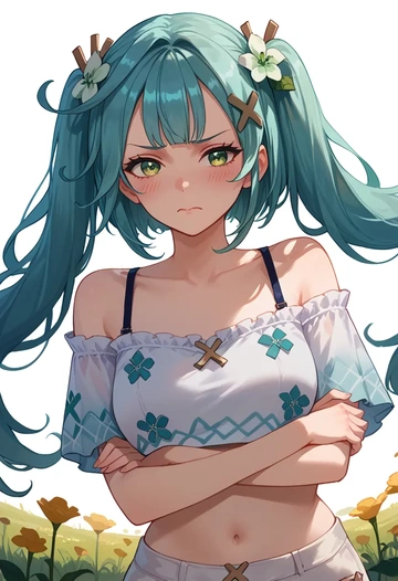 genshin impact,Faruzan,off-shoulder top,dolphin shorts  - AI generated anime art