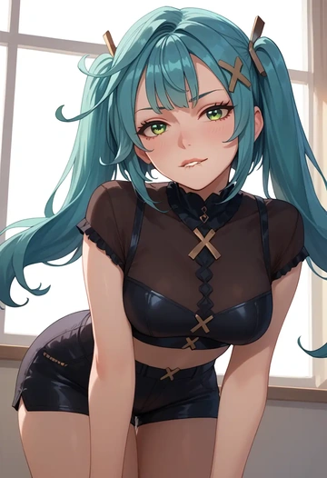 genshin impact,Faruzan,leather,shorts,crop top  - AI generated anime art