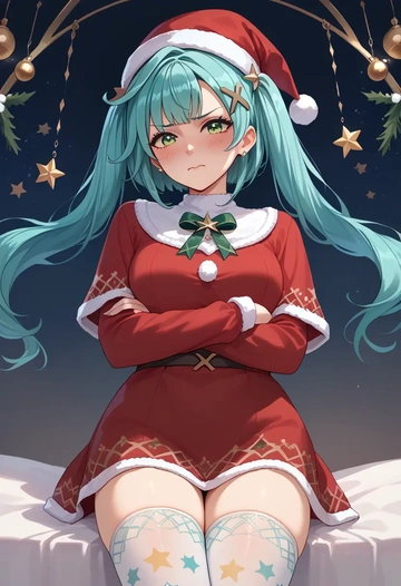 genshin impact,Faruzan,Christmas,sweater dress,stockings  - AI generated anime art