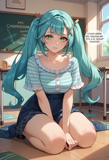 genshin impact,Faruzan,striped graffiti blouse,dolphin shorts  - AI generated anime art