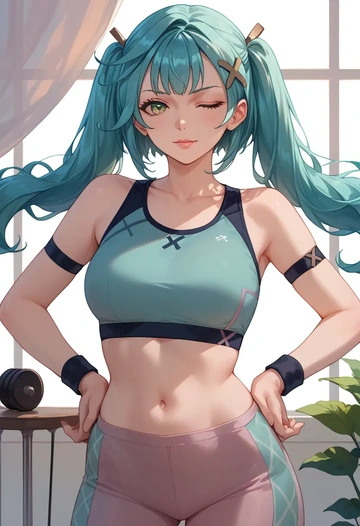 genshin impact,Faruzan,sports bra,wide-leg joggers  - AI generated anime art