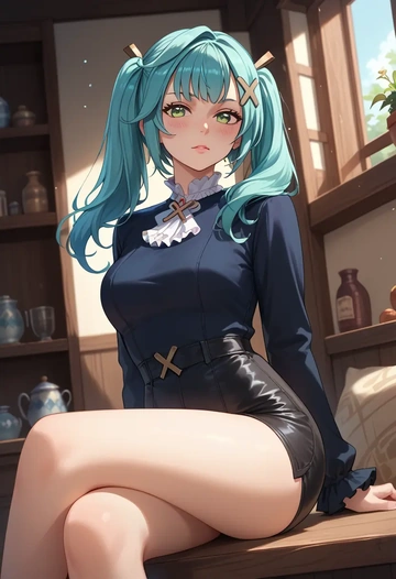 genshin impact,Faruzan,leather,shorts  - AI generated anime art