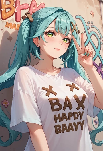 genshin impact,Faruzan,oversized graffiti shirt,dolphin shorts  - AI generated anime art