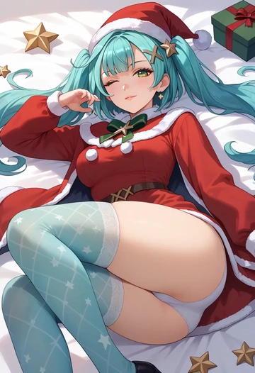 genshin impact,Faruzan,Christmas,sweater dress,stockings  - AI generated anime art