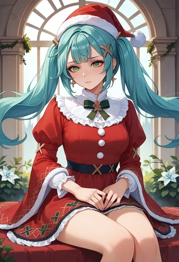 genshin impact,Faruzan,Christmas,red velvet dress  - AI generated anime art