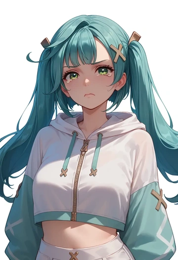 genshin impact,Faruzan,crop hoodie,shorts  - AI generated anime art