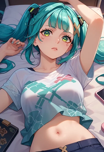 genshin impact,Faruzan,pop art shirt,dolphin shorts  - AI generated anime art