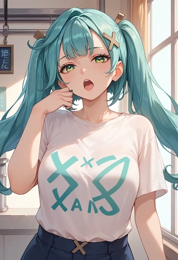 genshin impact,Faruzan,handwritten script shirt,dolphin shorts  - AI generated anime art