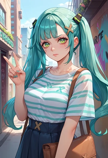 genshin impact,Faruzan,striped graffiti blouse,dolphin shorts  - AI generated anime art