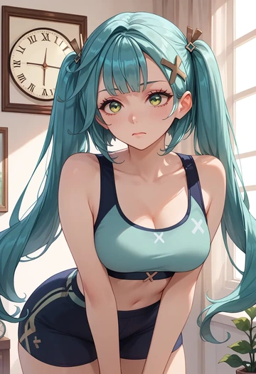 genshin impact,Faruzan,sports bra,wide-leg joggers  - AI generated anime art