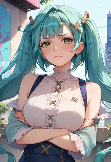 genshin impact,Faruzan,neon graffiti top,dolphin shorts  - AI generated anime art