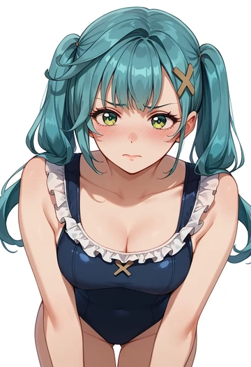 genshin impact,Faruzan,retro style swimsuit,frilled neckline,bow detail  - AI generated anime art