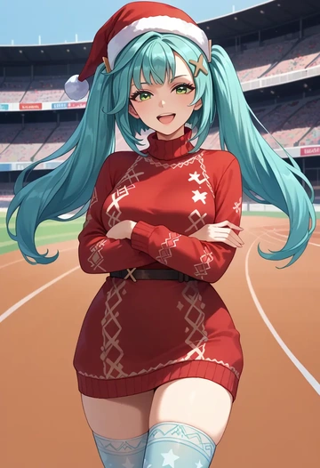 genshin impact,Faruzan,Christmas,sweater dress,stockings  - AI generated anime art