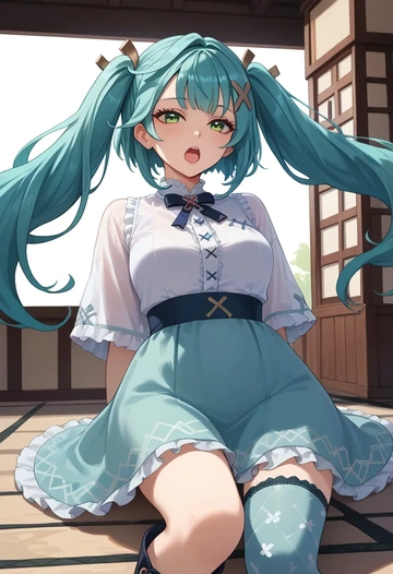 genshin impact,Faruzan,shirt dress,belted,stockings  - AI generated anime art