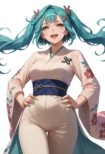 genshin impact,Faruzan,kimono,silk,wide-leg trousers  - AI generated anime art