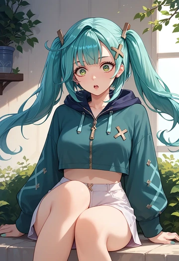 genshin impact,Faruzan,crop hoodie,shorts  - AI generated anime art