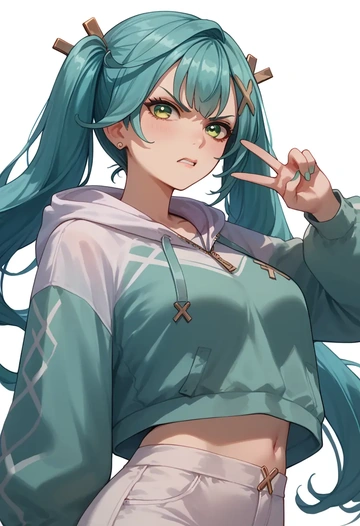 genshin impact,Faruzan,crop hoodie,shorts  - AI generated anime art