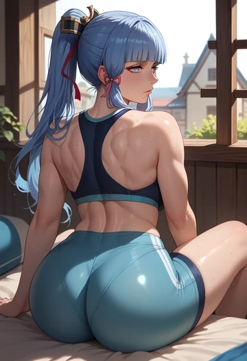 genshin impact,Kamisato_Ayaka,yoga shorts  - AI generated anime art