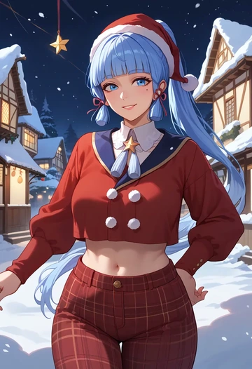 genshin impact,Kamisato_Ayaka,Christmas,plaid trousers  - AI generated anime art