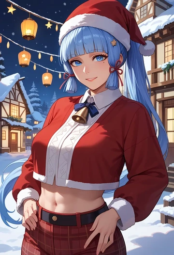 genshin impact,Kamisato_Ayaka,Christmas,plaid trousers  - AI generated anime art