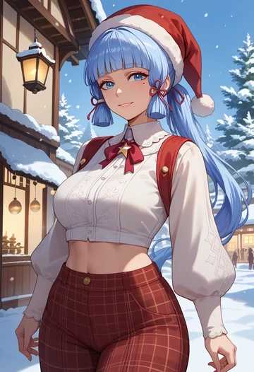 genshin impact,Kamisato_Ayaka,Christmas,plaid trousers  - AI generated anime art