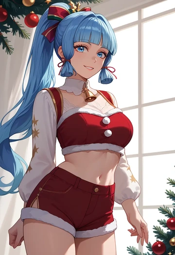 genshin impact,Kamisato_Ayaka,Christmas,red velvet shorts  - AI generated anime art