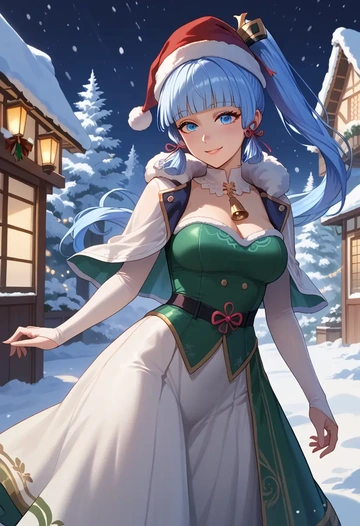 genshin impact,Kamisato_Ayaka,Christmas,dress  - AI generated anime art