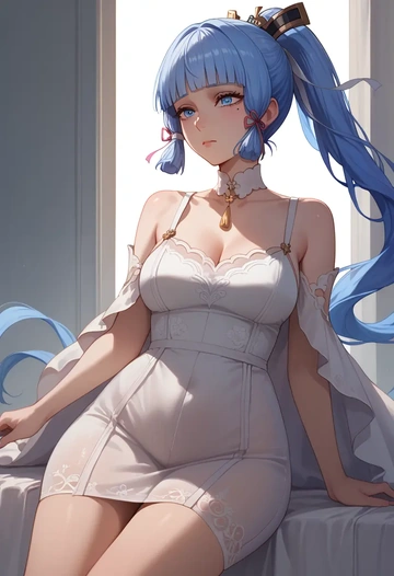 genshin impact,Kamisato_Ayaka,silk slip dress  - AI generated anime art