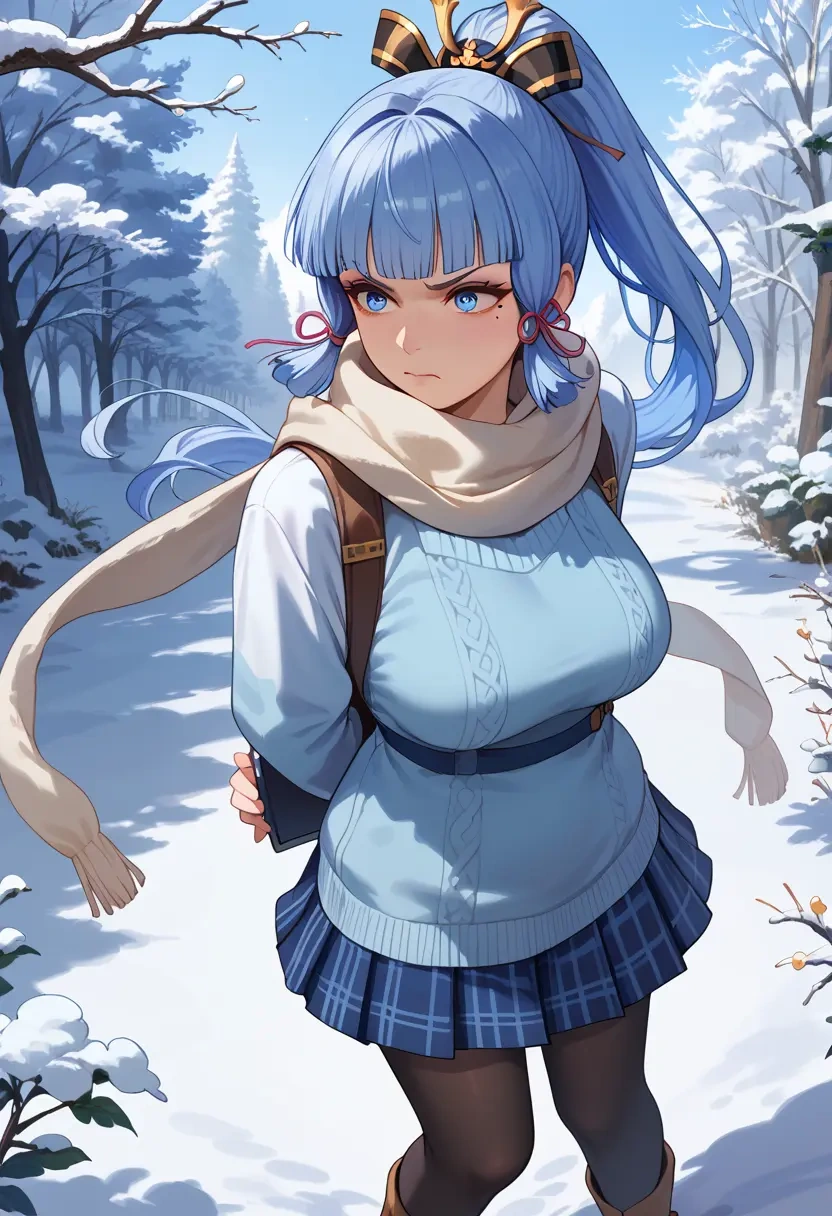 genshin impact,Kamisato_Ayaka,winter,student uniform,down jacket  - 