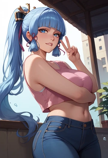 genshin impact,Kamisato_Ayaka,crop top  - AI generated anime art