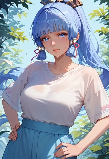 genshin impact,Kamisato_Ayaka,tie-dye shirt,dolphin shorts  - AI generated anime art