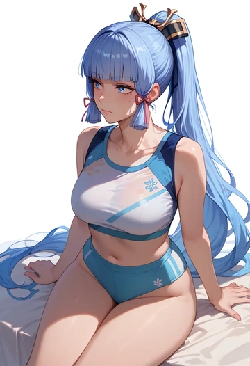 genshin impact,Kamisato_Ayaka,sports crop,high-waisted shorts  - AI generated anime art