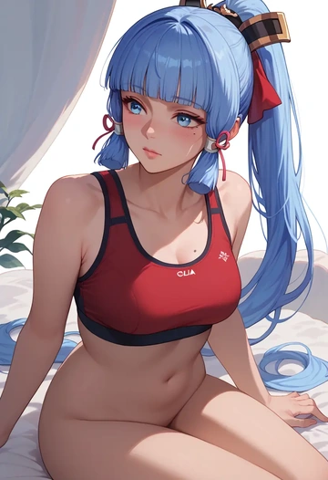 genshin impact,Kamisato_Ayaka,sports bra,wide-leg joggers  - AI generated anime art