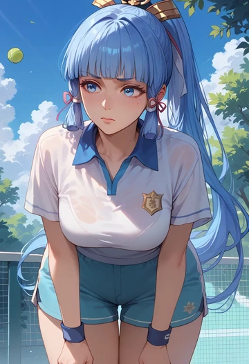 genshin impact,Kamisato_Ayaka,tennis polo,skort  - AI generated anime art