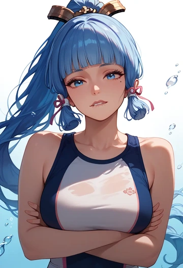 genshin impact,Kamisato_Ayaka,tankini top,board shorts  - AI generated anime art