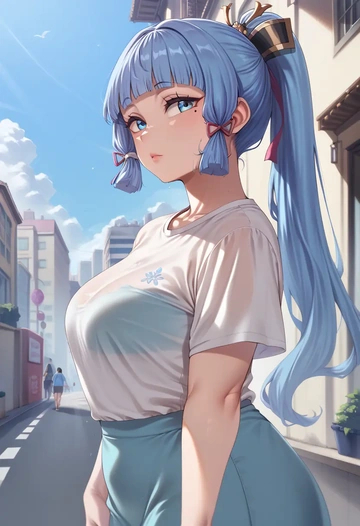 genshin impact,Kamisato_Ayaka,running shirt,shorts,sneakers  - AI generated anime art