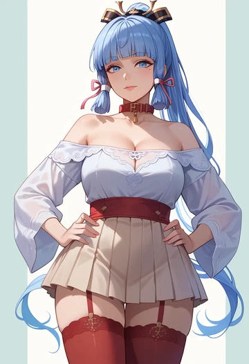 genshin impact,Kamisato_Ayaka,collar,oversized,Thigh garters  - AI generated anime art