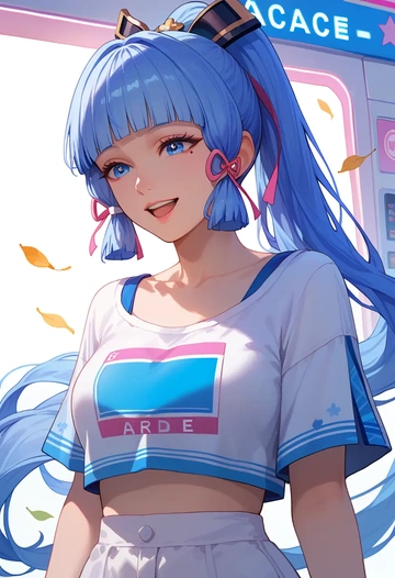 genshin impact,Kamisato_Ayaka,crop top,loose joggers,headset  - AI generated anime art